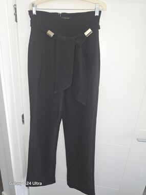 JLUXLABEL Black High-Waist Paperbag Tie-Waist Trousers
